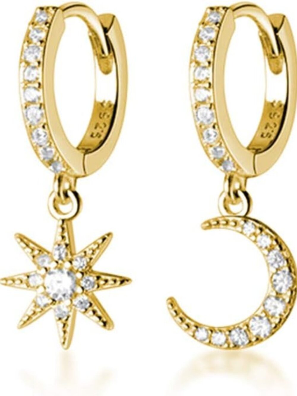 Sparkling CZ Star Moon Small Hoop Earrings for Women & Teens - Asymmetric